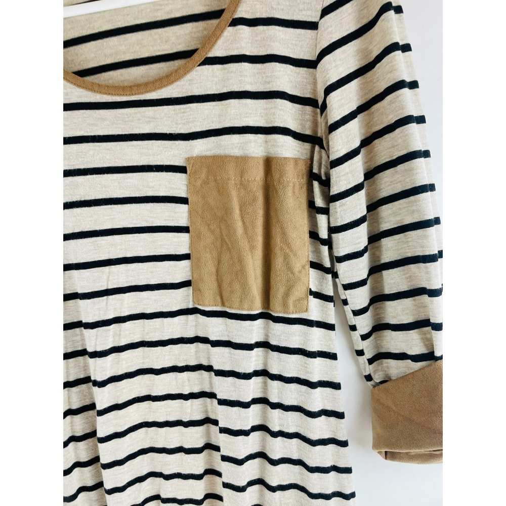 My Beloved Dress Tee Women's Size Small Black Tan Striped Faux Suede Above Knee - Picture 5 of 10